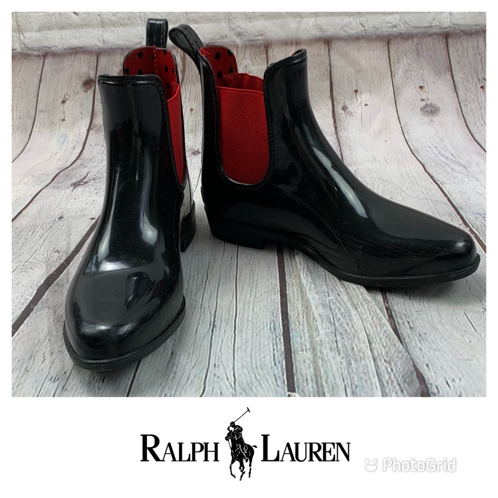 Ralph Lauren Logo Patent Rain Chelsea Boots